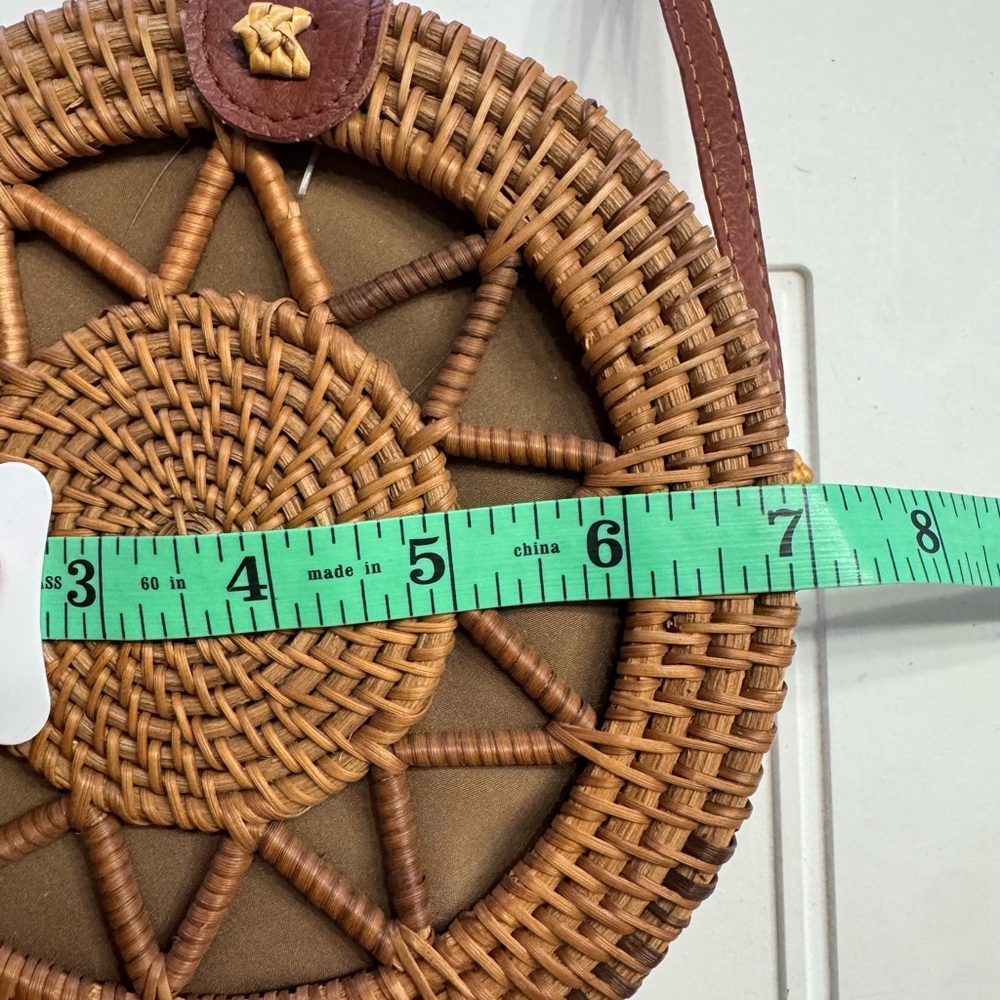 Wicker Picnic Basket Round Purse Crossbody Bag 7” Boho Cottagecore - Picture 6 of 6